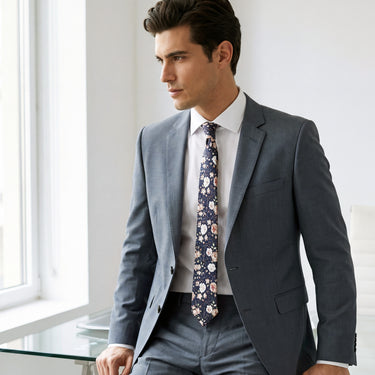 Rosaleda · corbata de algodón azul floral con rosas