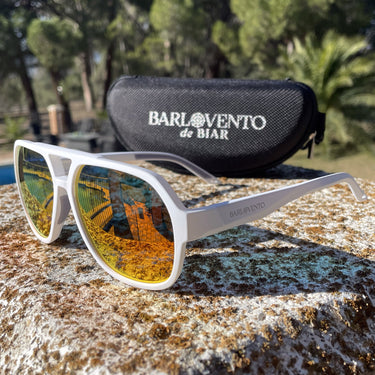 Tabarca · gafas de sol de goma blanca con lentes de espejo naranja UV400