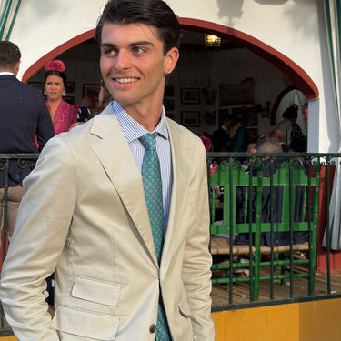 Trieste · corbata estilo italiano verde con rombos azules