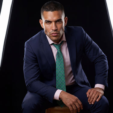 Trieste · corbata estilo italiano verde con rombos azules