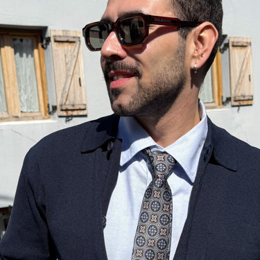 Vernazza · corbata estilo italiano geométrico verde y azul